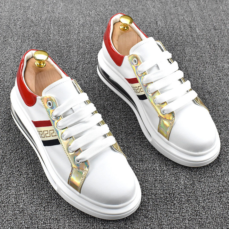 2025新款男士时尚亮片拼色牛皮休闲鞋气垫运动板鞋潮百搭透气皮鞋,淘宝优惠券,粉丝福利购,淘宝优惠卷