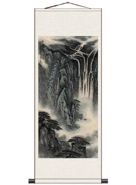 张大千黄山绝顶国画水墨画名家字x画书法靠山图迎客松无水画宣纸