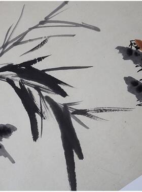 1:1近代李苦禅竹雀图国画水墨画竹子花a鸟立轴客厅玄关装饰画