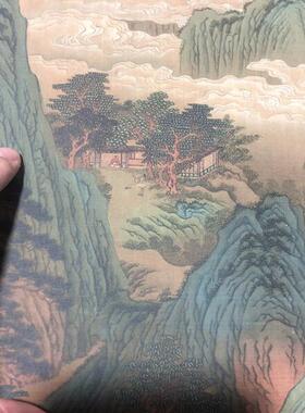 南宋赵伯驹桃园图F卷宋画青绿山水重彩国画长卷高清绢布微喷复制