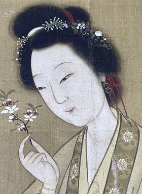 明张纪人面桃花图古画微喷复制工笔仕女人物国q画稿临摹学习范本