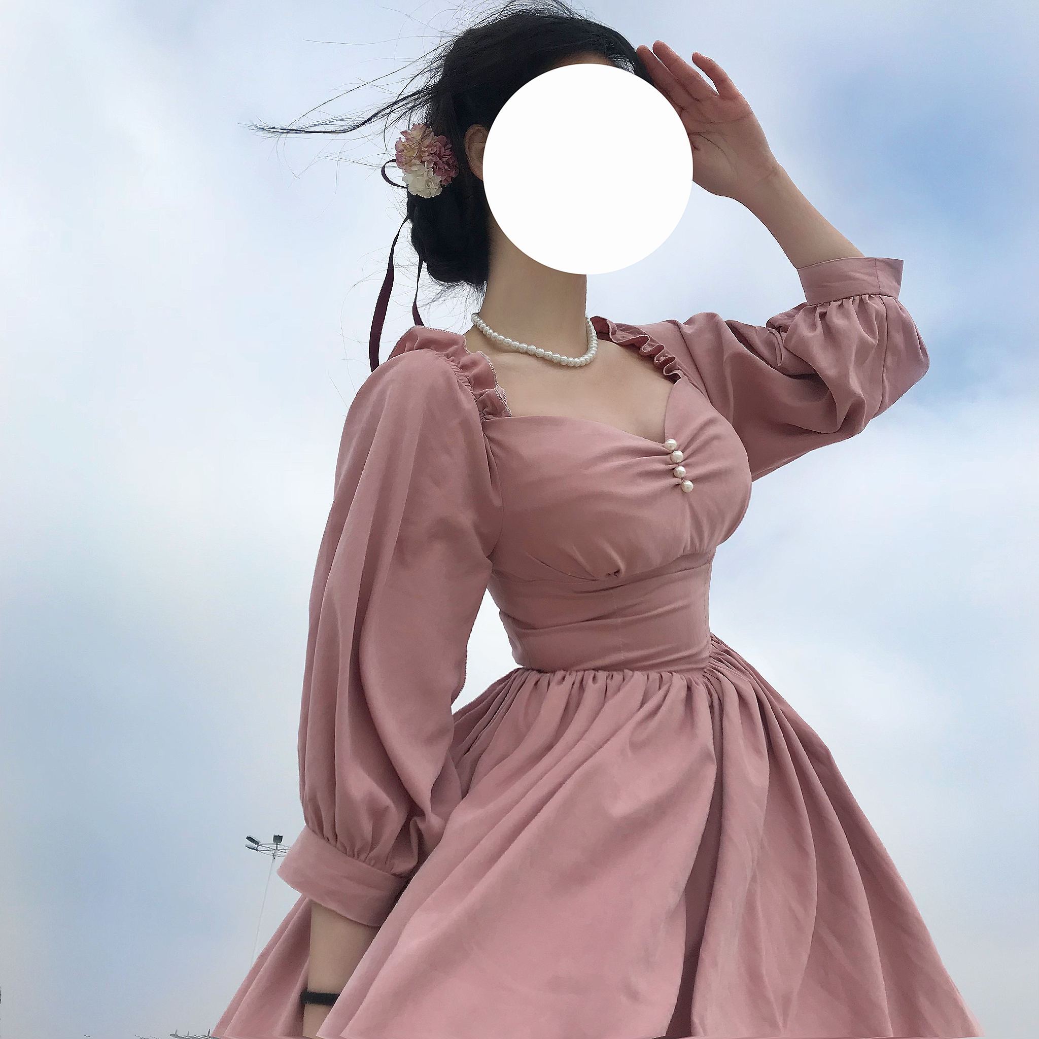 奶油橘喵酱人间水蜜桃纯欲甜心显瘦法式优雅气质七分袖甜美连衣裙 奶油橘喵酱人间水蜜桃纯欲甜心显瘦法式优雅气质七分袖甜美连衣裙