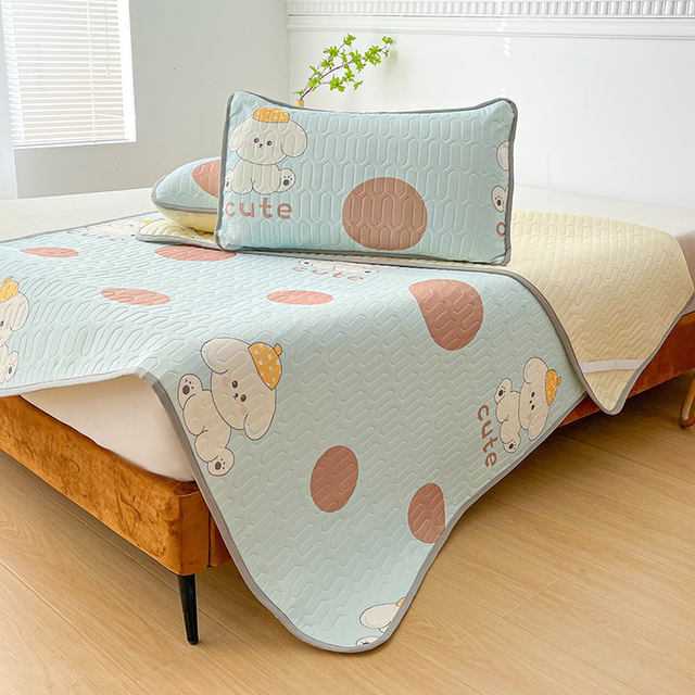 2025 new bed sheets printed solid color ice silk cool latex mat student dormitory home mat three-piece set
