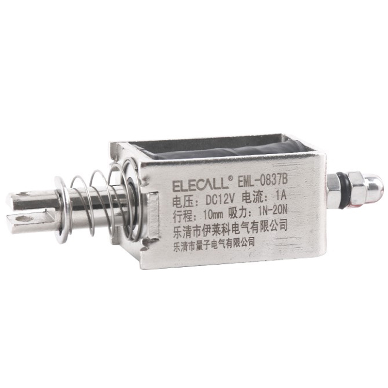 伊莱科直流推拉式电磁铁EML-0837B吸盘铁20N推力10mm长行程12 24V - 图0