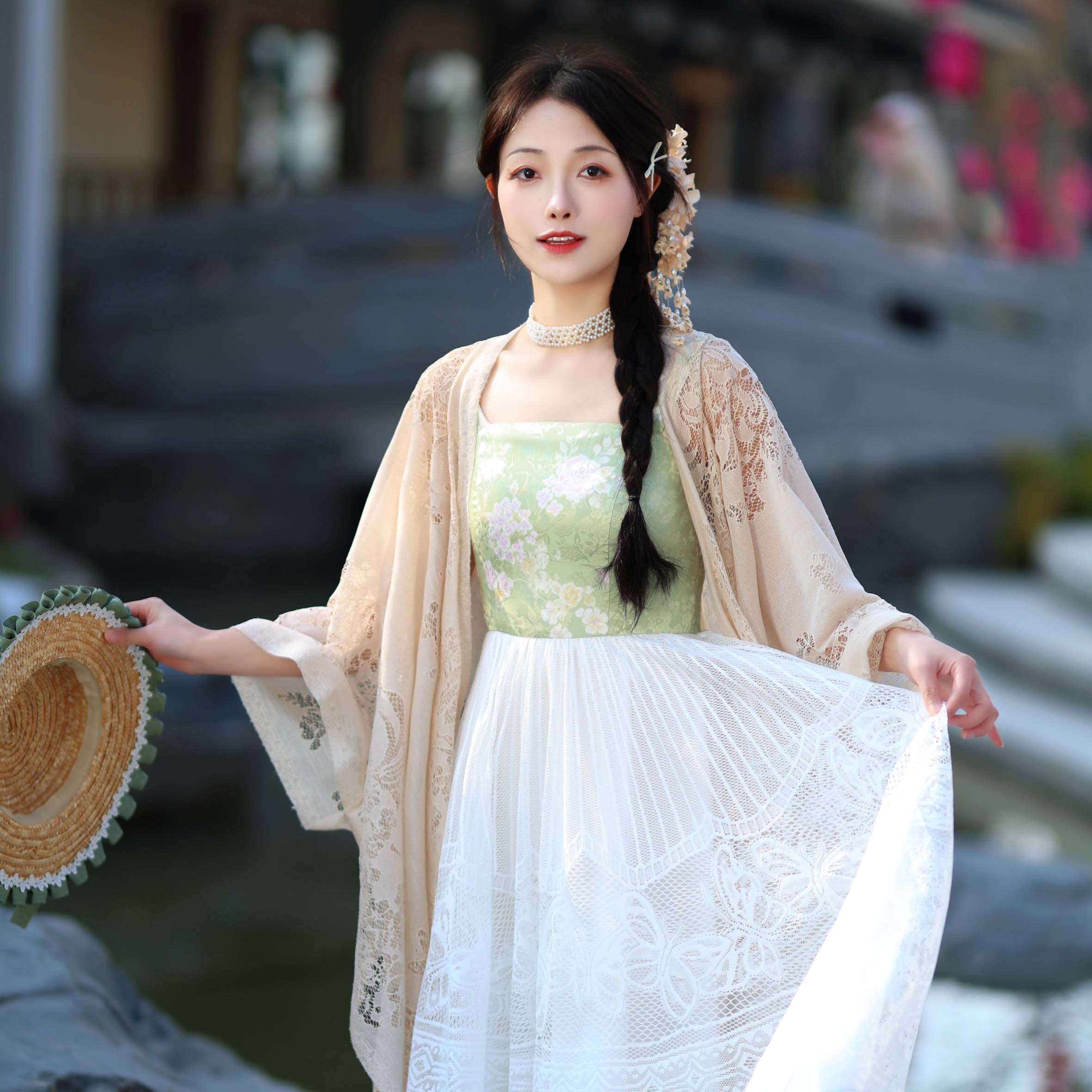 听月小筑【草间意】原创女春秋百搭蕾丝衬裙内搭连衣裙国风新中式