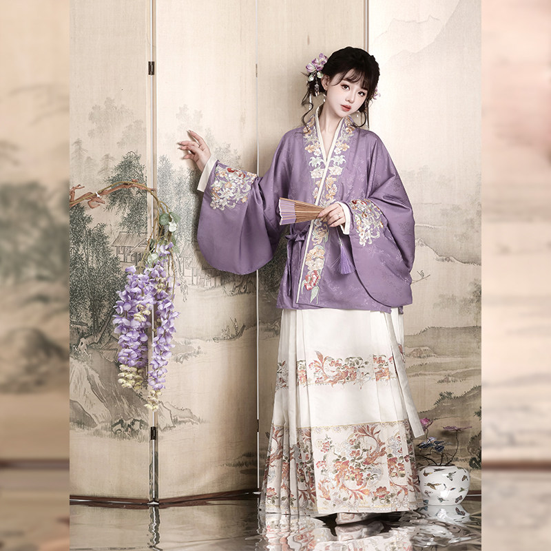 茗月萱【花雾锦鲤】明制汉服女交领对穿交织金马面裙日常套装秋冬,淘宝优惠券,粉丝福利购,淘宝优惠卷