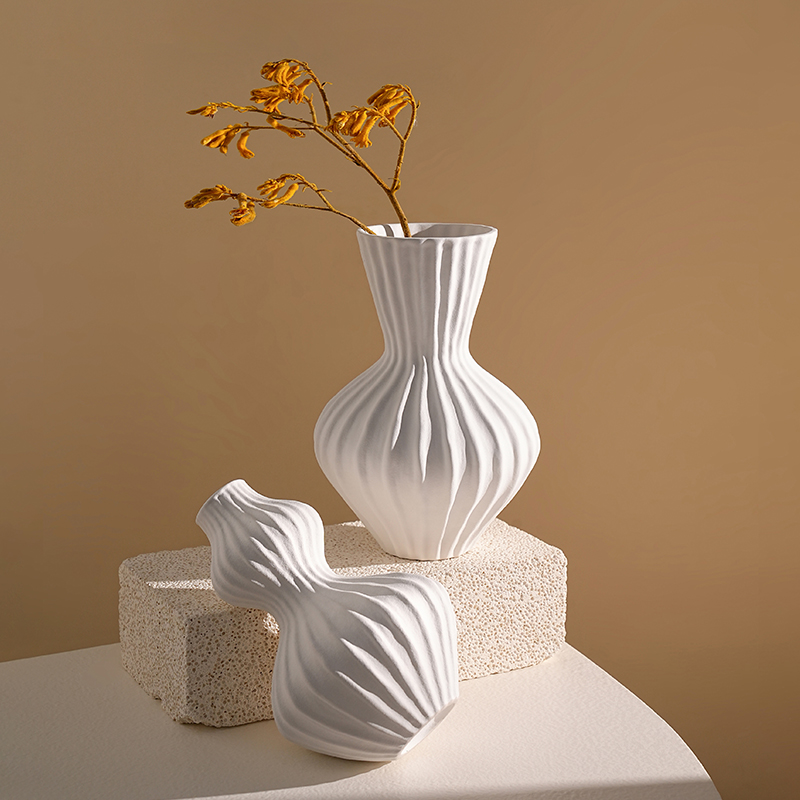 复古黑白条纹陶瓷花瓶摆件客厅插花创意民宿电视柜斗柜装饰品花器 - 图0
