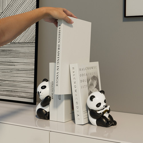 创意熊猫书档摆件家居饰品现代酒柜书房电视柜玄关装饰高级感书立 - 图3