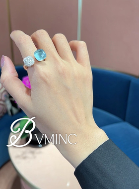 bvminc 2026新款小众方糖天空蓝托帕石开口戒指