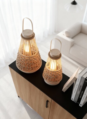 手工竹编灯笼台灯桌面摆件