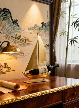现代轻奢帆船金属酒柜装饰摆件
