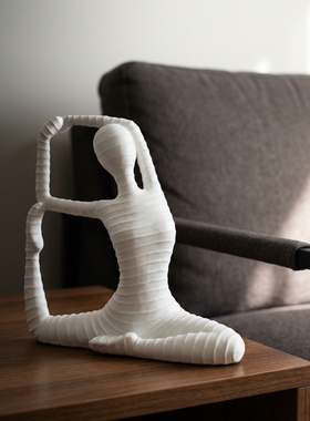 现代简约白色陶瓷瑜伽人物摆件