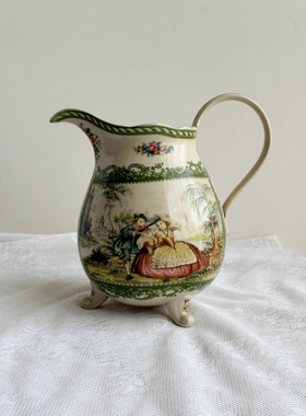 绿色女王系列 皇家雅顿中古瓷器三脚绿色女王釉中彩黑瓷奶壶花瓶