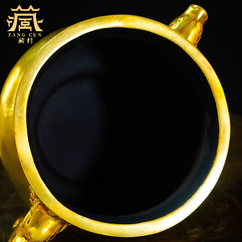 藏村懂鎏金香薰炉中式龙首耳炉家用桌面盘香炉茶室檀香炉摆件