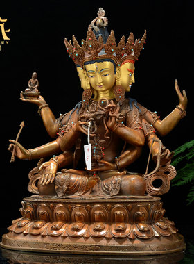 藏村红铜雕花藏式客厅铜佛像15寸
