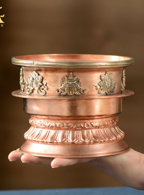 藏村八吉祥雕花藏式铜锅奶锅摆件