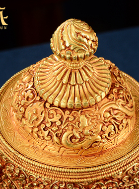 鎏金铜制雕花米盒摆件