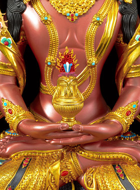 藏村铜鎏金彩绘藏式客厅铜像摆件