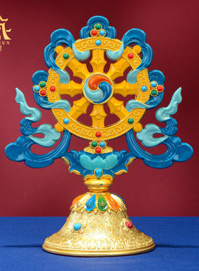 藏村合金彩绘藏式客厅八宝金宝轮