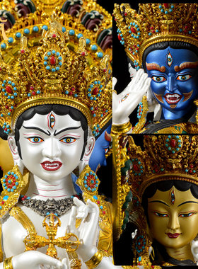 藏村铜鎏金彩绘藏式客厅铜像摆件