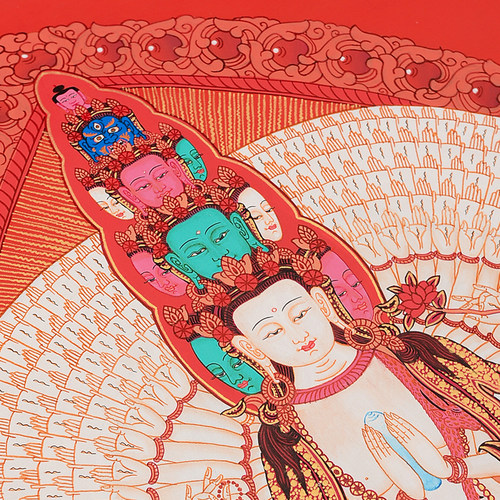 藏村千手观音手绘描金唐卡手工中式客厅挂画装饰画裱玄关壁画 - 图3