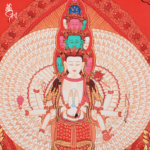 藏村千手观音手绘描金唐卡手工中式客厅挂画装饰画裱玄关壁画 - 图1