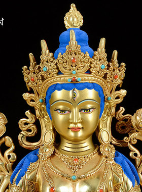 室内玄关铜制鎏金摆件白度母