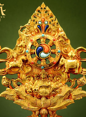 室内桌面铜鎏金雕花七政宝摆件