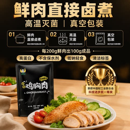 黄教授低钠鸡胸肉健身款高蛋白低脂肪代餐少盐清洁标签100g*10袋 - 图1