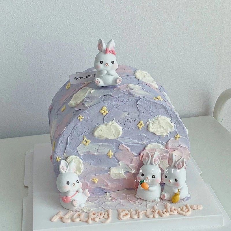 中秋节蛋糕装饰可爱小兔子玉兔胡萝卜摆件儿童生日派对甜品台插件