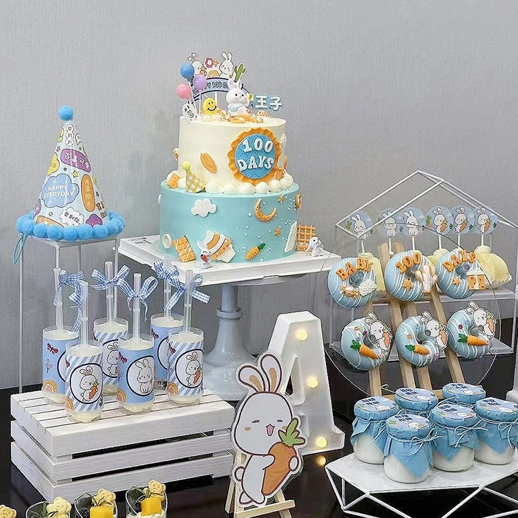 兔宝宝生日甜品台蛋糕装饰小兔子周岁推推乐贴纸布丁瓶插件插牌