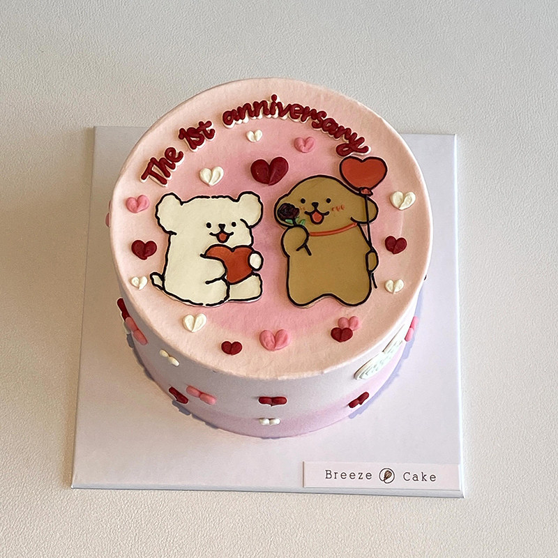 七夕情人节蛋糕装饰摆件线条小狗狗亚克力插件插牌情侣纪念日表白