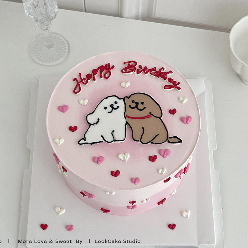 七夕情人节蛋糕装饰摆件线条小狗狗亚克力插件插牌情侣纪念日表白