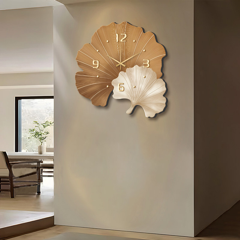 银杏叶钟表装饰画2026新款客厅挂钟壁画挂墙高级感餐厅画时钟挂画,淘宝优惠券,粉丝福利购,淘宝优惠卷