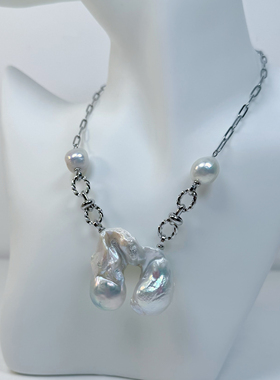 巨无霸41mm巨大超大极光连体大巴洛克纯天然淡水珍珠项链