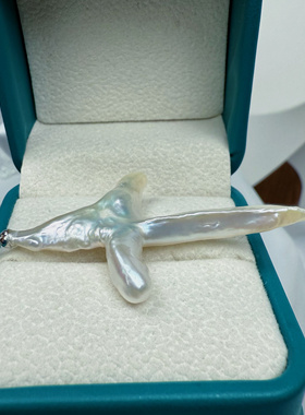 巨无霸银蓝光53mm超稀缺宝剑十字架天然淡水珍珠吊坠万能扣