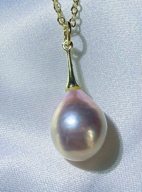 一物一拍镜面极光嫩粉色桃花色大水滴牛油果天然珍珠吊坠万能扣