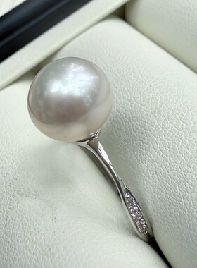 极光正圆无瑕天然珍珠戒指可调节