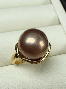一物一拍巨大镜面极光金属色炫彩糖纸牛油果大圆巴天然珍珠戒指
