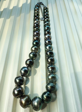 一物一拍强光油亮大溪地黑珍珠天然珍珠项链串珠有延长链