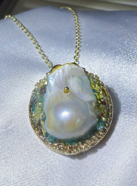 一物一拍欧美法式复古宫廷设计款冷白银蓝光巴洛克天然珍珠吊坠