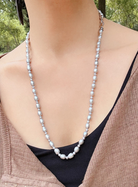 一物一拍极光无瑕银灰色天然珍珠无核米珠碎银子多功能项链手链