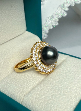 戒指s925银活口正圆强光大颗粒孔雀绿戒指百搭女天然海水大溪地