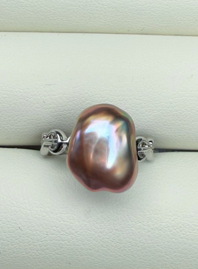 镜面极光油画光绝美炫彩无核大碎银子纯天然淡水珍珠戒指可调节