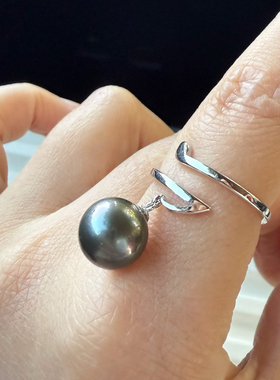 一物一拍强光正圆无瑕大溪地黑珍珠天然珍珠音符灵动款戒指可调节