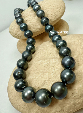 巨大11-14mm正圆强光大溪地黑珍珠项链串珠纯天然海水珍珠