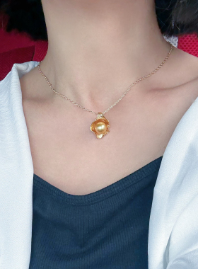 一物一拍强光正圆无瑕南洋金珠天然珍珠925纯银吊坠项链