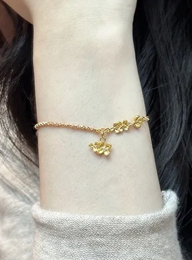 女精致手链桂花手饰品四叶草一件流苏同款新款金色2024