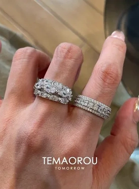 不撞款戒指食指戒高级感华丽排钻老钱爆闪vintage叠戴贵气重工风