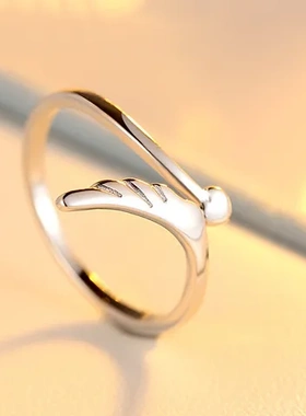 指环戒指巧兰轩女士款天使的翅膀一件韩版银饰品开口单翼心形